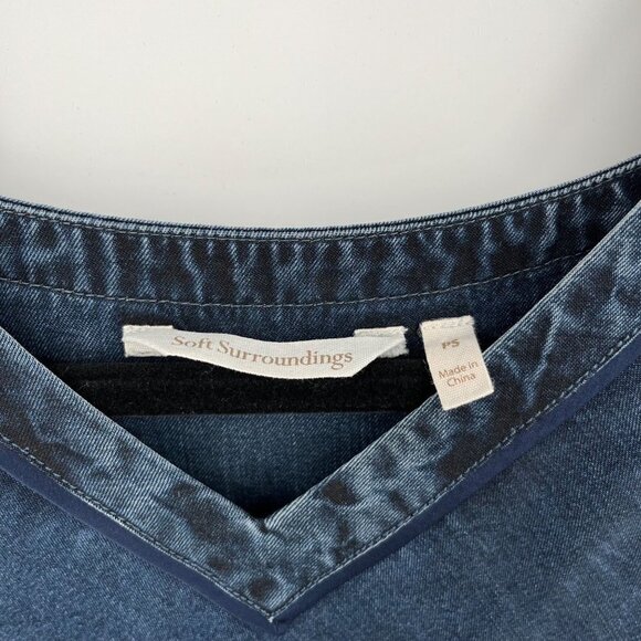Soft Surroundings Womens Chambray Pullover Top Size S Petite Roll Tab Oversized - Picture 6 of 12